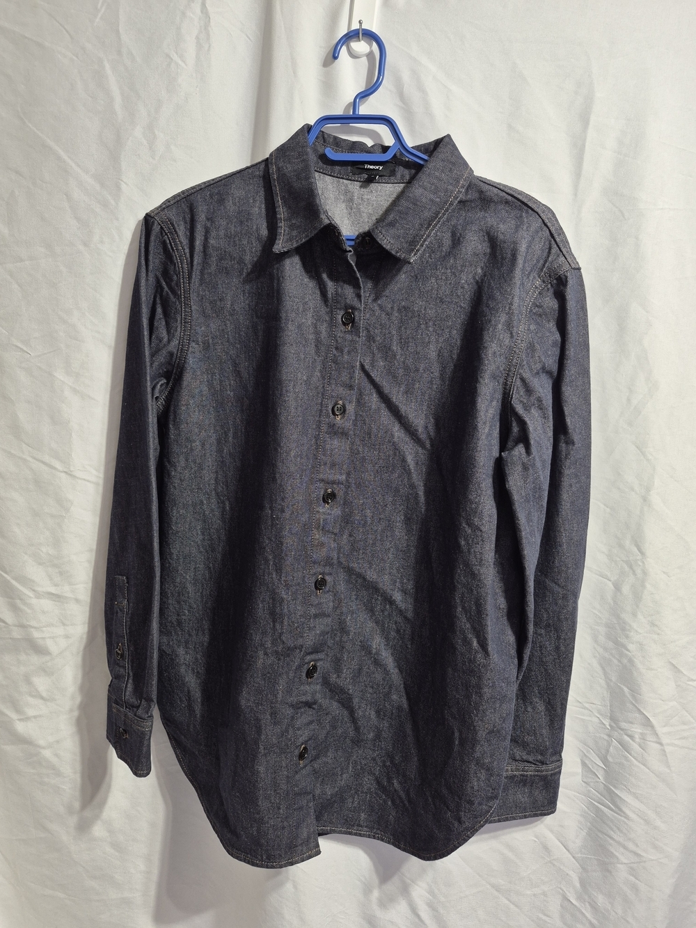 Theory Dark Indigo Button-Down Shirt, Size Medium